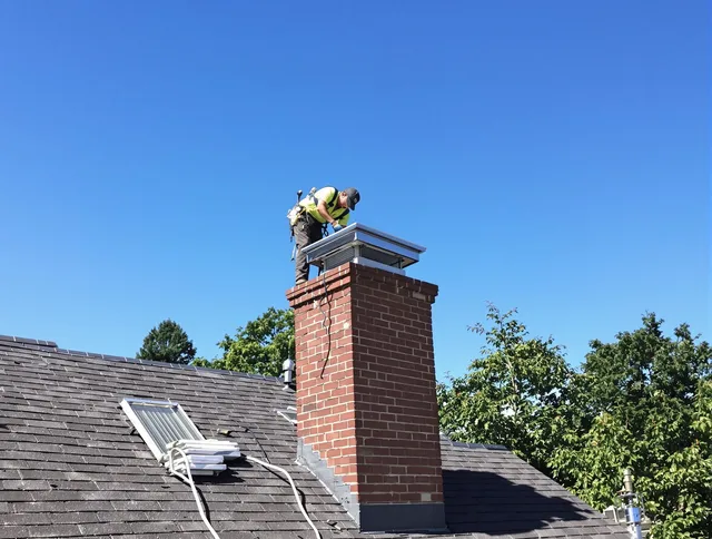 Seymour Chimney Sweep technician measuring a chimney cap in Seymour, CT
