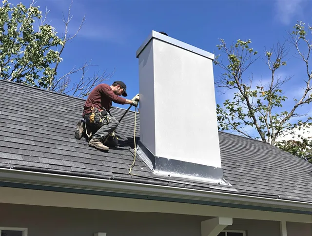 Seymour Chimney Sweep team member finishing chimney construction in Seymour, CT
