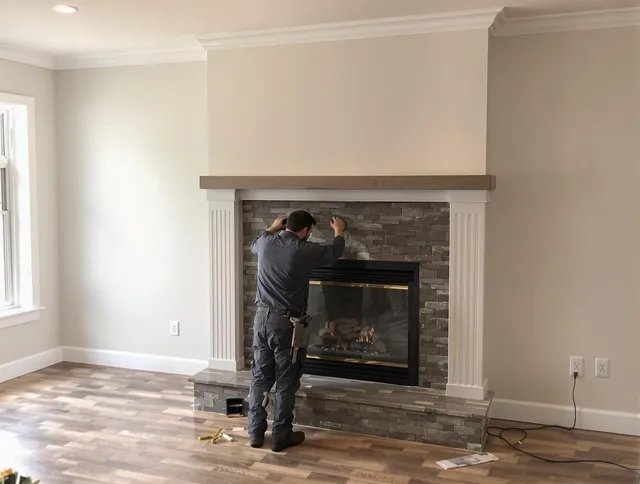 Seymour Chimney Sweep finishing a custom fireplace install in Seymour, CT